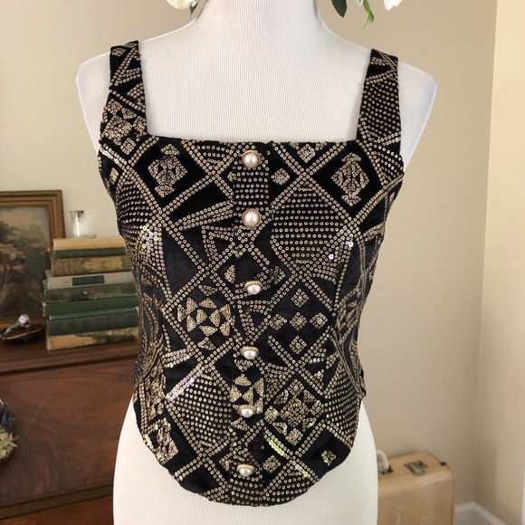 Bohointernal ISISLOVE brand coset style sequin lace up back top - Picture 2 of 5